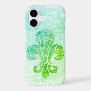 Worn Fleur De Lis Green Blue