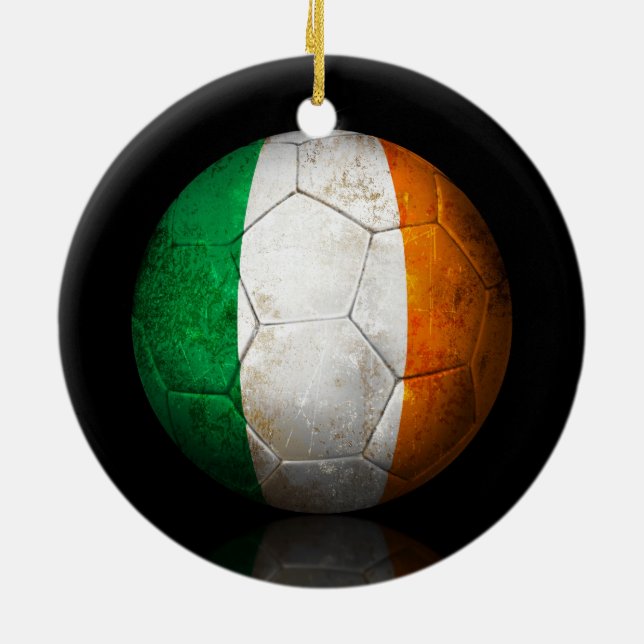 Worn Irish Flag Football Soccer Ball Ceramic Tree Decoration (Back)
