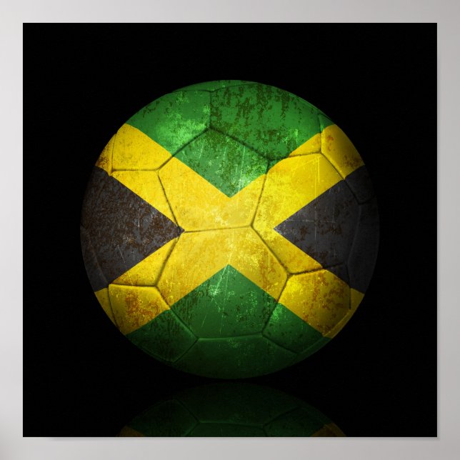 Worn Jamaican Flag Football Soccer Ball Poster (Front)