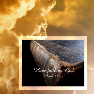Worn Leather Bible, "Have Faith in God" Mark 11:22 Postcard