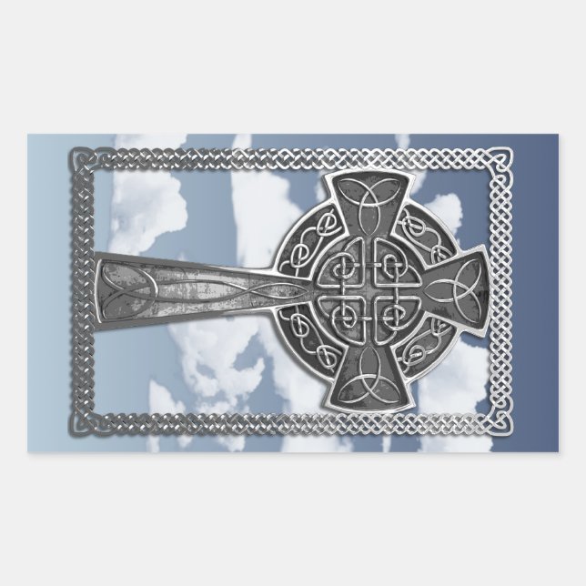 Worn Metal Cross Rectangular Sticker (Front)