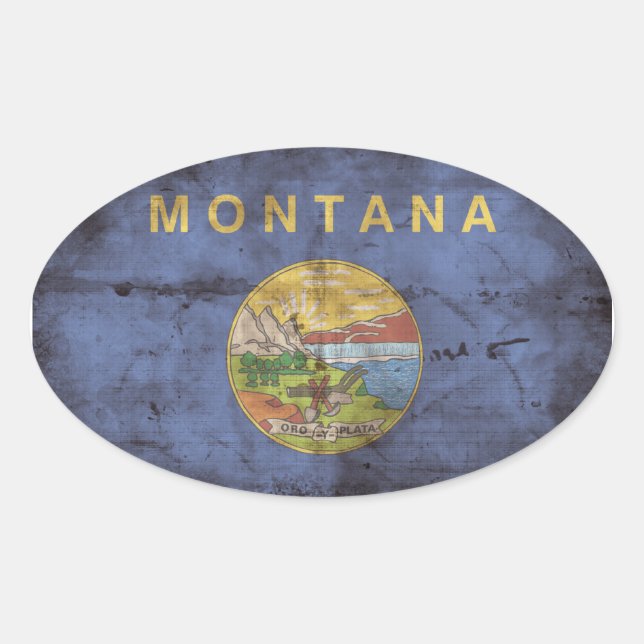 Worn Montana Flag; Oval Sticker (Front)