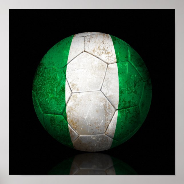 Worn Nigerian Flag Football Soccer Ball Poster (Front)