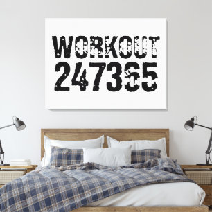 Worn out and scratched text Workout 247365 black Canvas Print