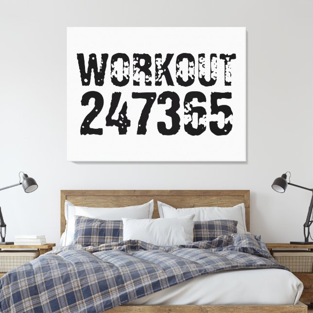Worn out and scratched text Workout 247365 black Canvas Print (Insitu(Bedroom))