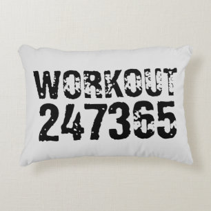 Worn out and scratched text Workout 247365 black Decorative Cushion