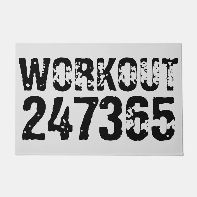 Worn out and scratched text Workout 247365 black Doormat (Front)