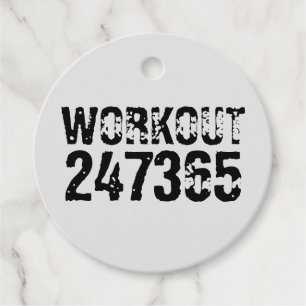 Worn out and scratched text Workout 247365 black Favour Tags