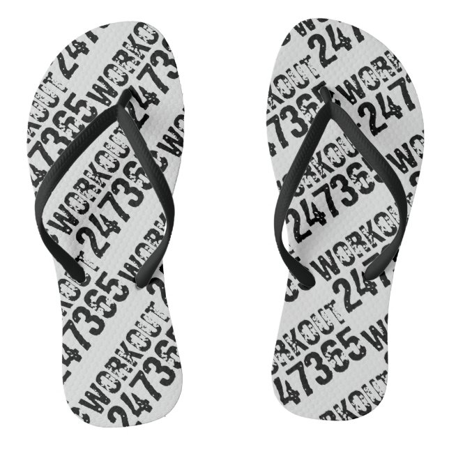Worn out and scratched text Workout 247365 black Flip Flops (Footbed)