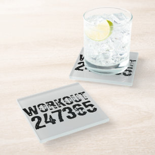 Worn out and scratched text Workout 247365 black Glass Coaster