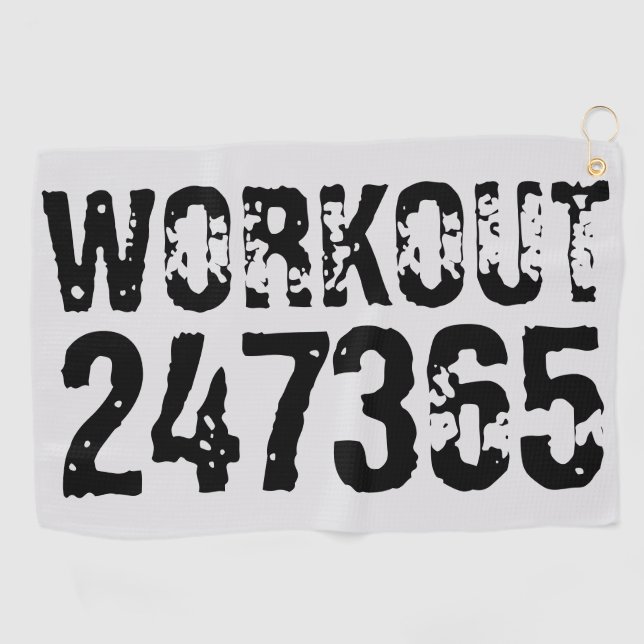 Worn out and scratched text Workout 247365 black Golf Towel (Horizontal)