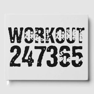 Worn out and scratched text Workout 247365 black Guest Book