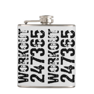 Worn out and scratched text Workout 247365 black Hip Flask