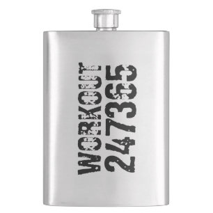 Worn out and scratched text Workout 247365 black Hip Flask