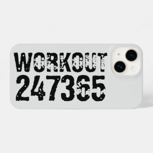 Worn out and scratched text Workout 247365 black iPhone 14 Case