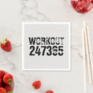 Worn out and scratched text Workout 247365 black Napkin