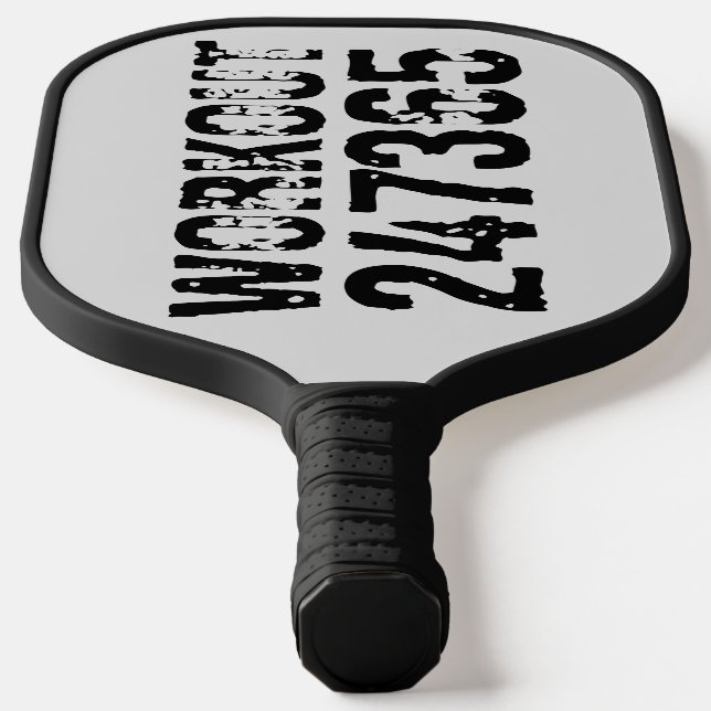 Worn out and scratched text Workout 247365 black Pickleball Paddle (Laydown)