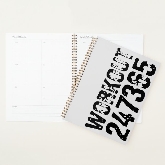 Worn out and scratched text Workout 247365 black Planner (Display)