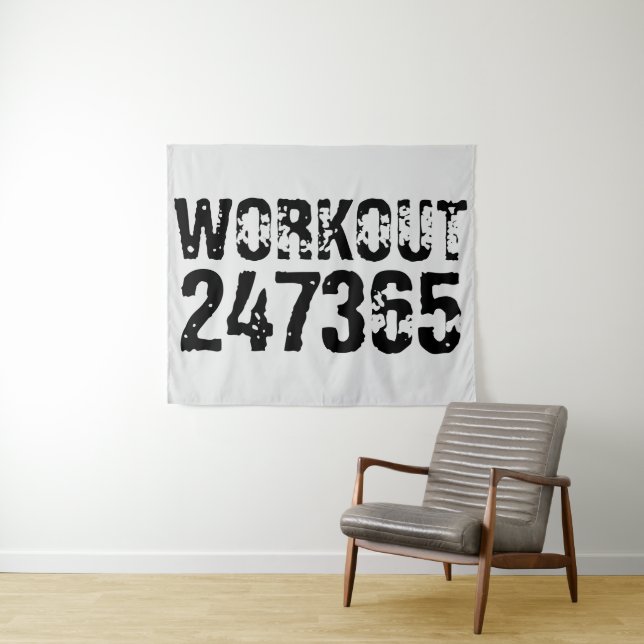 Worn out and scratched text Workout 247365 black Tapestry (In Situ (Horizontal))
