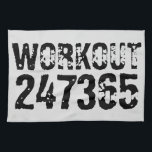 Worn out and scratched text Workout 247365 black Tea Towel<br><div class="desc">Worn out and scratched text Workout 247365 in black colour with white background. Perfect for anyone who is lifting,  fitness,  training,  bodybuilding and going to the gym.</div>