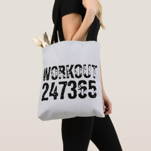 Worn out and scratched text Workout 247365 black Tote Bag