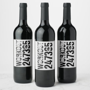 Worn out and scratched text Workout 247365 black Wine Label