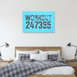 Worn out and scratched text Workout 247365 blue Canvas Print