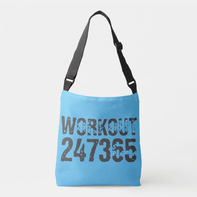 Worn out and scratched text Workout 247365 blue Crossbody Bag (Front)
