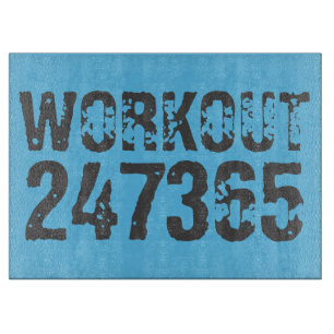 Worn out and scratched text Workout 247365 blue Cutting Board