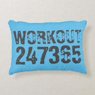 Worn out and scratched text Workout 247365 blue Decorative Cushion