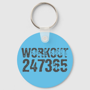 Worn out and scratched text Workout 247365 blue Key Ring