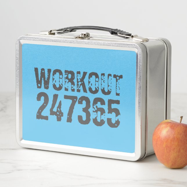 Worn out and scratched text Workout 247365 blue Metal Lunch Box (In Situ)