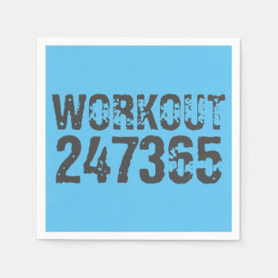 Worn out and scratched text Workout 247365 blue Napkin