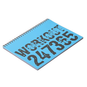 Worn out and scratched text Workout 247365 blue Notebook