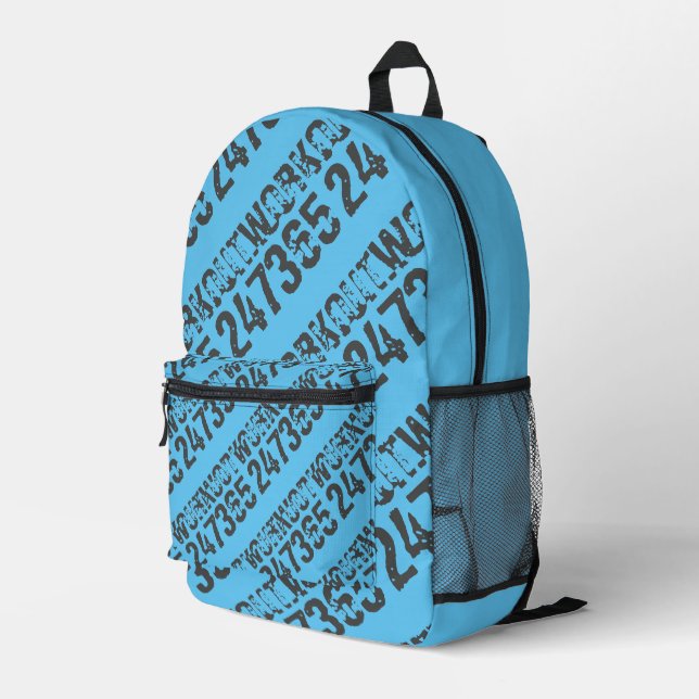 Worn out and scratched text Workout 247365 blue Printed Backpack (Back Corner Right)