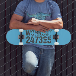 Worn out and scratched text Workout 247365 blue Skateboard