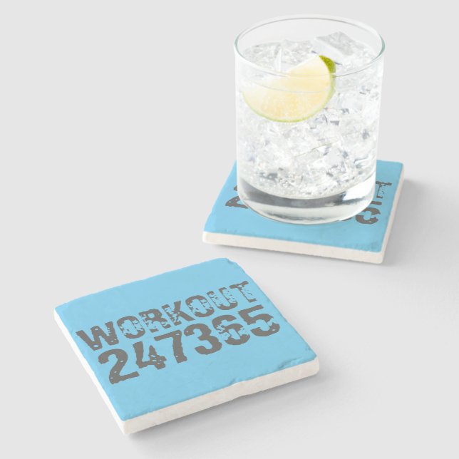 Worn out and scratched text Workout 247365 blue Stone Coaster (Side)