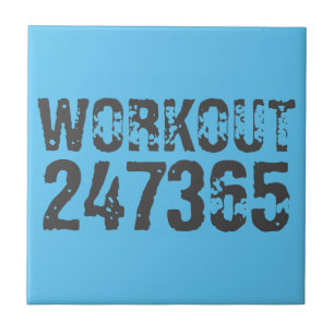 Worn out and scratched text Workout 247365 blue Tile