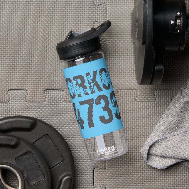 Worn out and scratched text Workout 247365 blue Water Bottle (Gym)