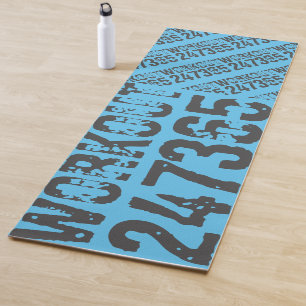 Worn out and scratched text Workout 247365 blue Yoga Mat