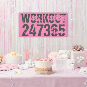 Worn out and scratched text Workout 247365 pink Banner