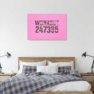 Worn out and scratched text Workout 247365 pink Canvas Print