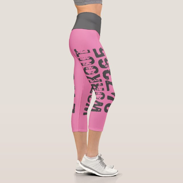 Worn out and scratched text Workout 247365 pink Capri Leggings (Right)