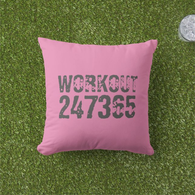 Worn out and scratched text Workout 247365 pink Cushion (Grass)