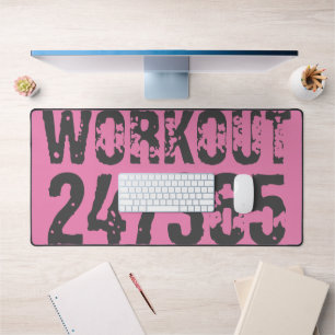 Worn out and scratched text Workout 247365 pink Desk Mat