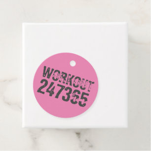 Worn out and scratched text Workout 247365 pink Favour Tags