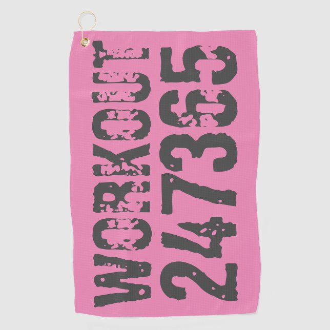 Worn out and scratched text Workout 247365 pink Golf Towel (Front)