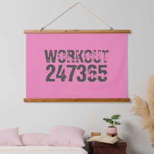 Worn out and scratched text Workout 247365 pink Hanging Tapestry