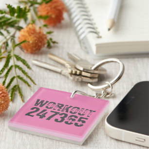 Worn out and scratched text Workout 247365 pink Key Ring
