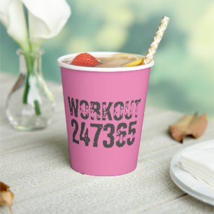 Worn out and scratched text Workout 247365 pink Paper Cups